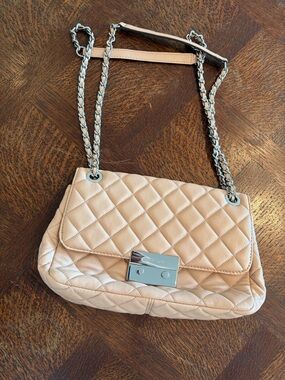 Michael Kors Quilted Blush Leather Shoulder Bag with Chain Strap